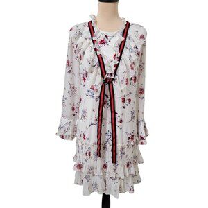 Storets White and Red Midi Dress with Ruffle Details